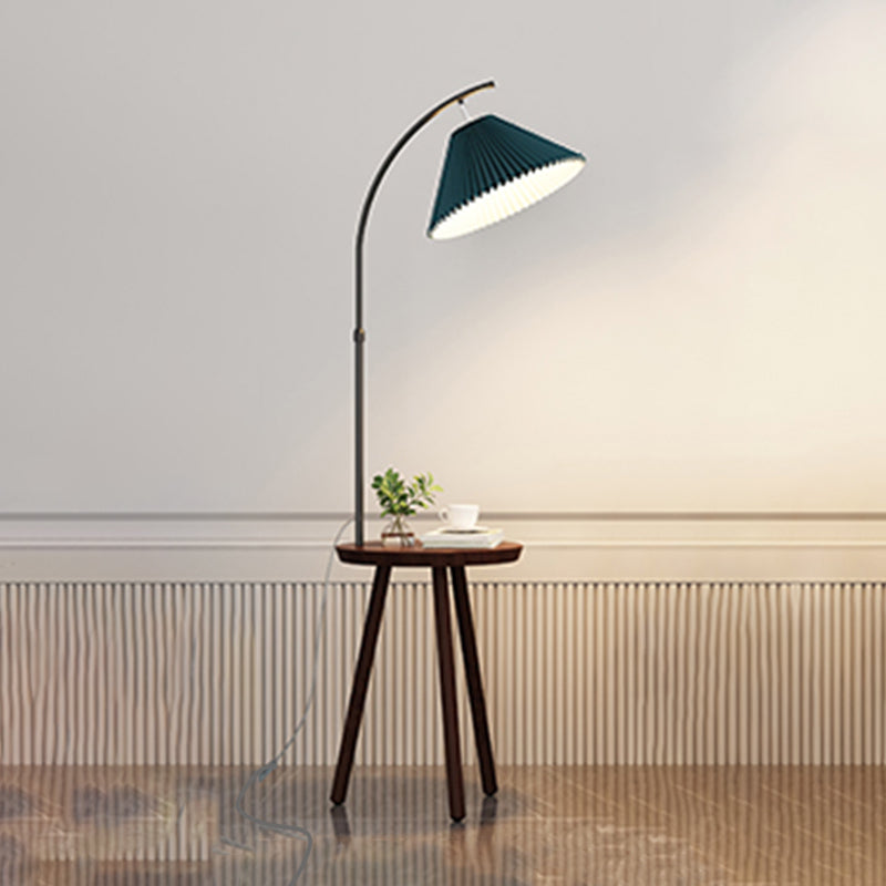 Lámpara de pie colorida nórdica, lámpara de pie con sombra de arpillera y mesa de madera para sala de estar