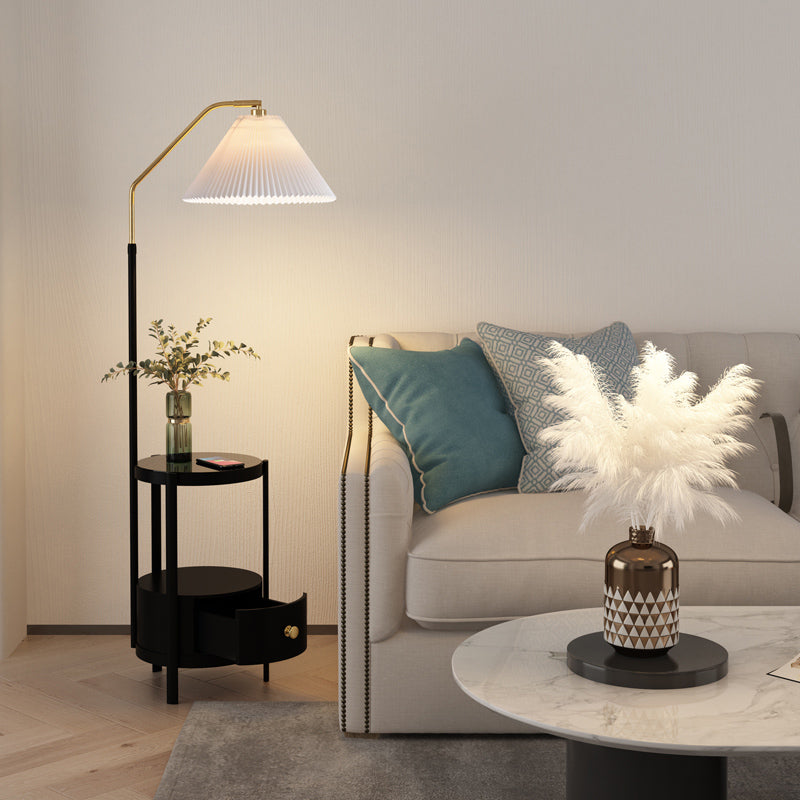 Lámpara de pie colorida nórdica, lámpara de pie con sombra de arpillera y mesa para sala de estar