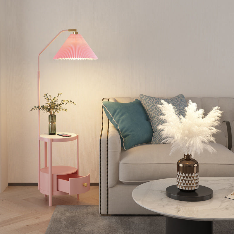 Lámpara de pie colorida nórdica, lámpara de pie con sombra de arpillera y mesa para sala de estar