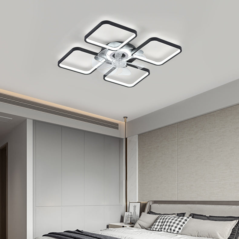 Nordic Style Iron Ceiling Fan Lamp Geometry 6 Gears LED Ceiling Fan Light for Bedroom