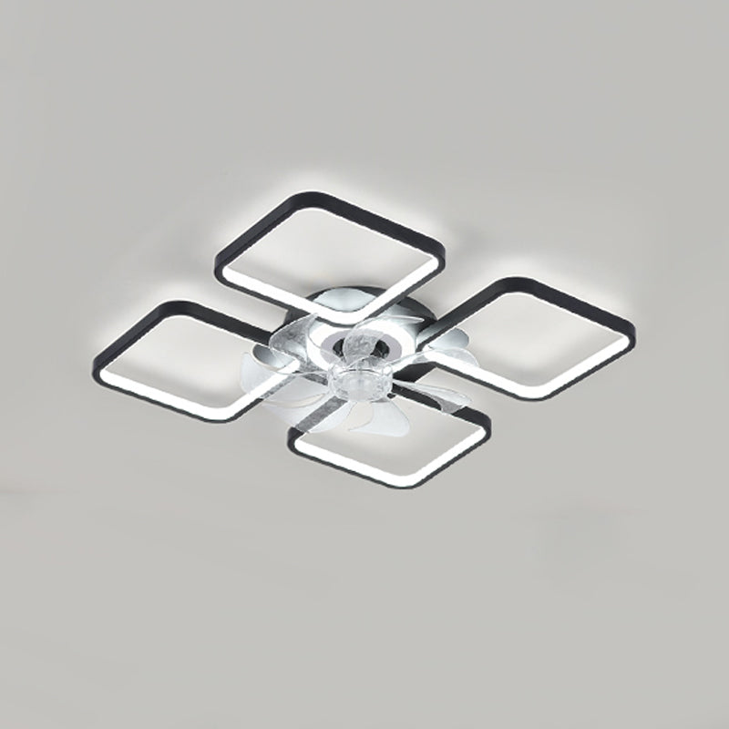Nordic Style Iron Ceiling Fan Lamp Geometry 6 Gears LED Ceiling Fan Light for Bedroom