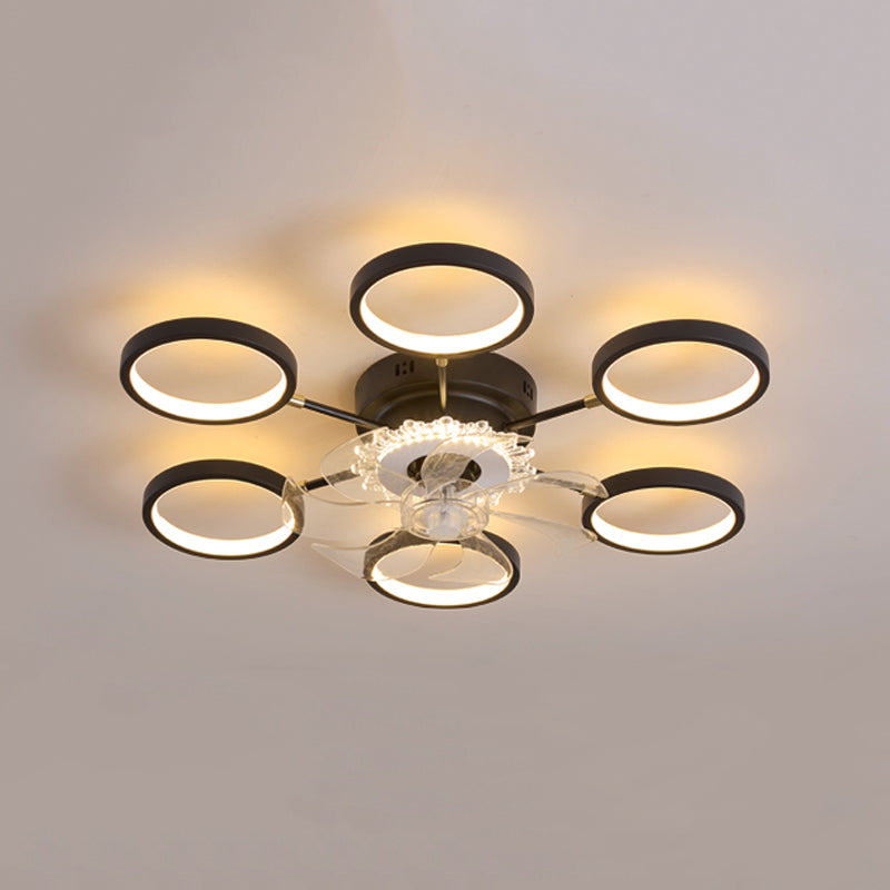 Nordic Style Iron Ceiling Fan Lamp Geometry 6 Gears LED Ceiling Fan Light for Bedroom