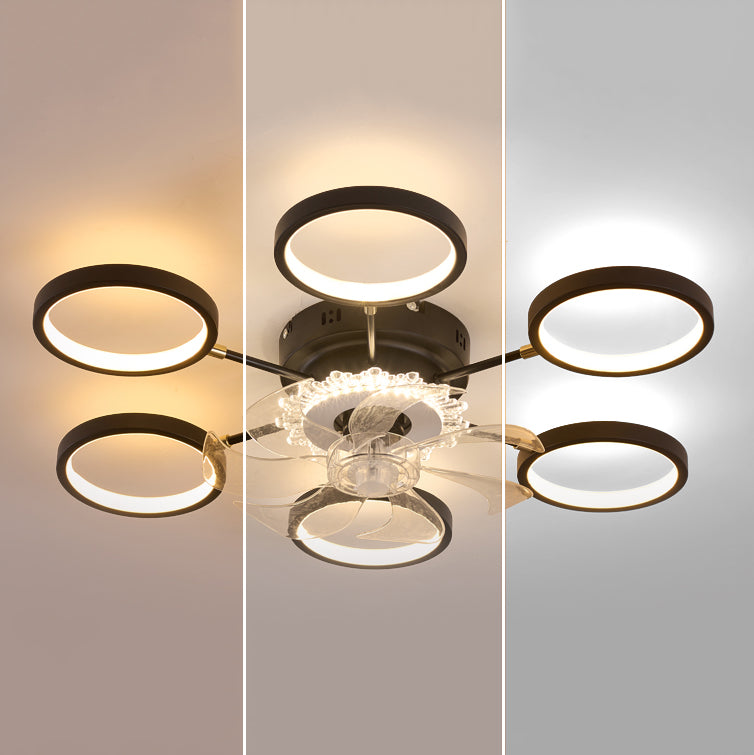 Nordic Style Iron Ceiling Fan Lamp Geometry 6 Gears LED Ceiling Fan Light for Bedroom