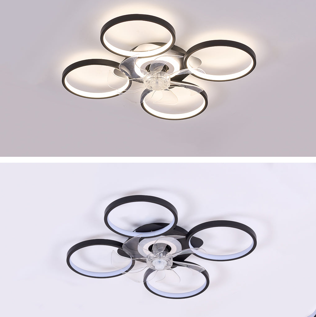 Nordic Style Iron Ceiling Fan Lamp Geometry 6 Gears LED Ceiling Fan Light for Bedroom