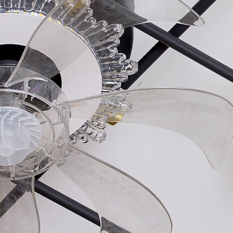 Nordic Style Iron Ceiling Fan Lamp Geometry 6 Gears LED Ceiling Fan Light for Bedroom