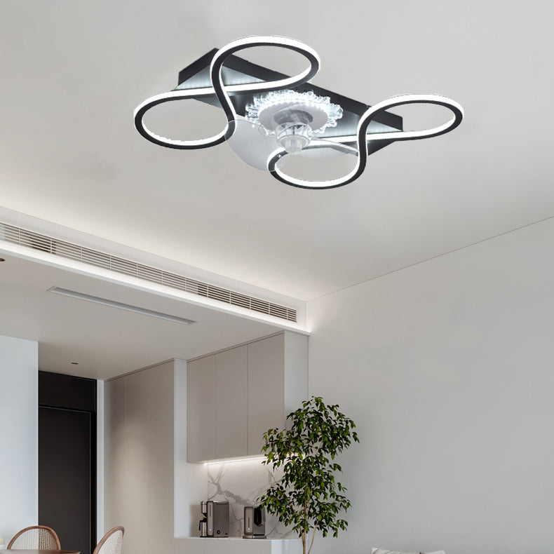 Nordic Style Iron Ceiling Fan Lamp Geometry 6 Gears LED Ceiling Fan Light for Bedroom