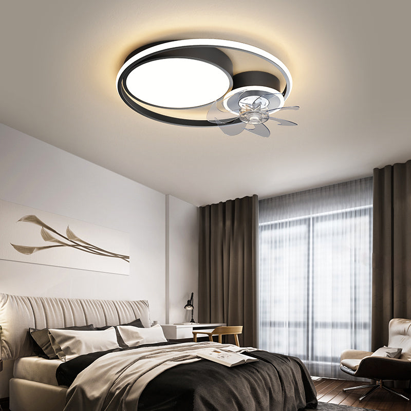 Nordic Style Ceiling Fan Lamp Mute LED Ceiling Fan Light with Silica Gel Shade for Bedroom