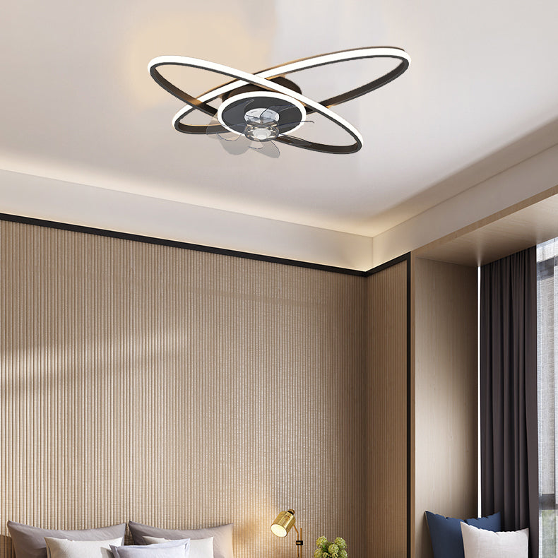 Nordic Style Ceiling Fan Lamp Mute LED Ceiling Fan Light with Silica Gel Shade for Bedroom