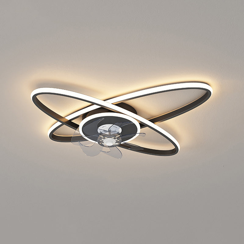 Nordic Style Ceiling Fan Lamp Mute LED Ceiling Fan Light with Silica Gel Shade for Bedroom