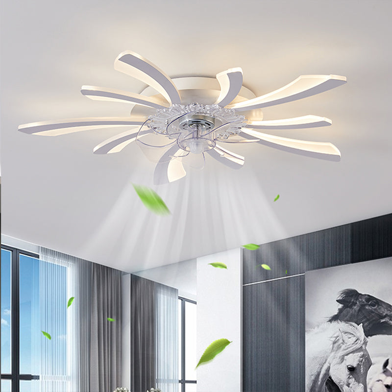 Nordic Style Iron Ceiling Fan Lamp Acrylic Shade LED Ceiling Fan Light for Living Room