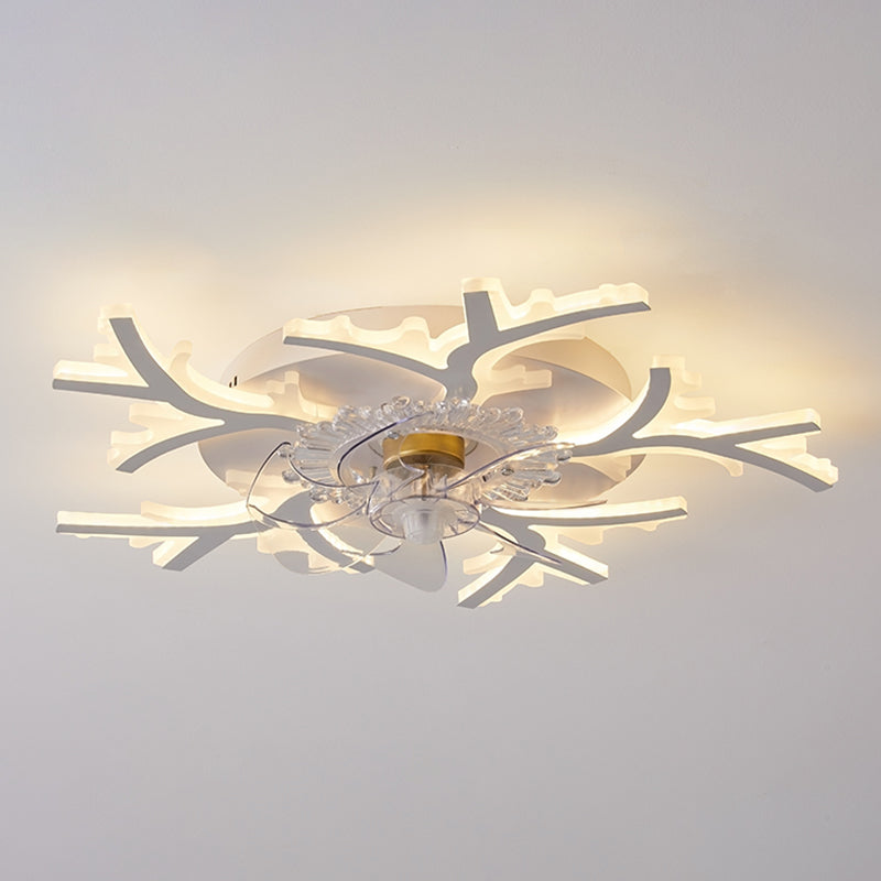 Nordic Style Iron Ceiling Fan Lamp Acrylic Shade LED Ceiling Fan Light for Living Room
