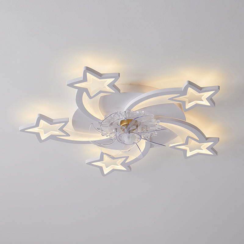 Nordic Style Iron Ceiling Fan Lamp Acrylic Shade LED Ceiling Fan Light for Living Room