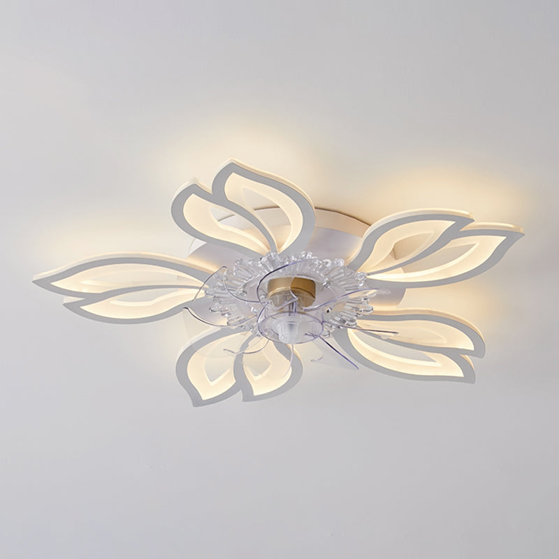 Nordic Style Iron Ceiling Fan Lamp Acrylic Shade LED Ceiling Fan Light for Living Room