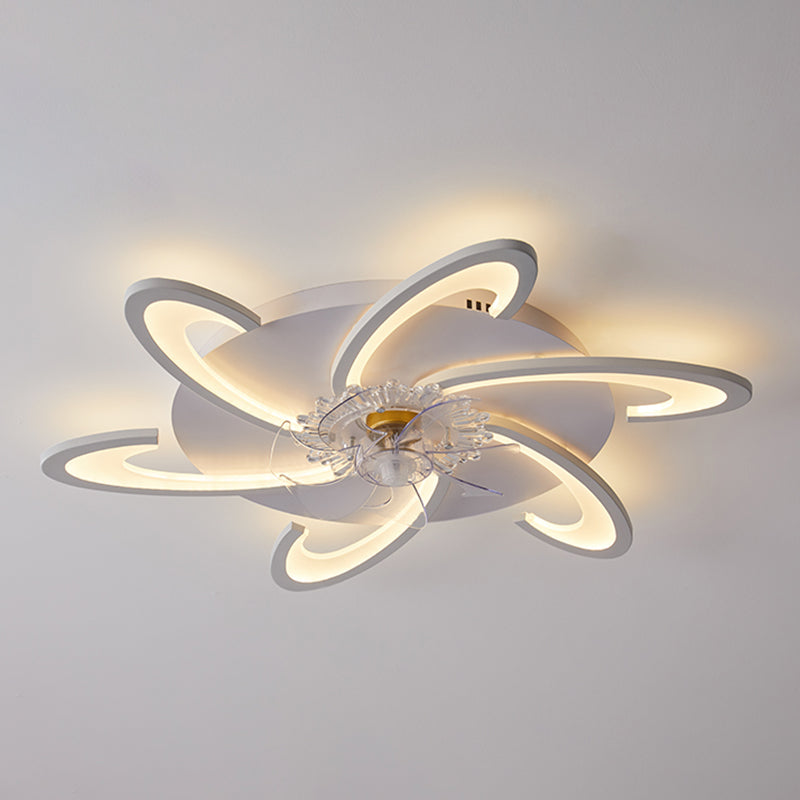 Nordic Style Iron Ceiling Fan Lamp Acrylic Shade LED Ceiling Fan Light for Living Room