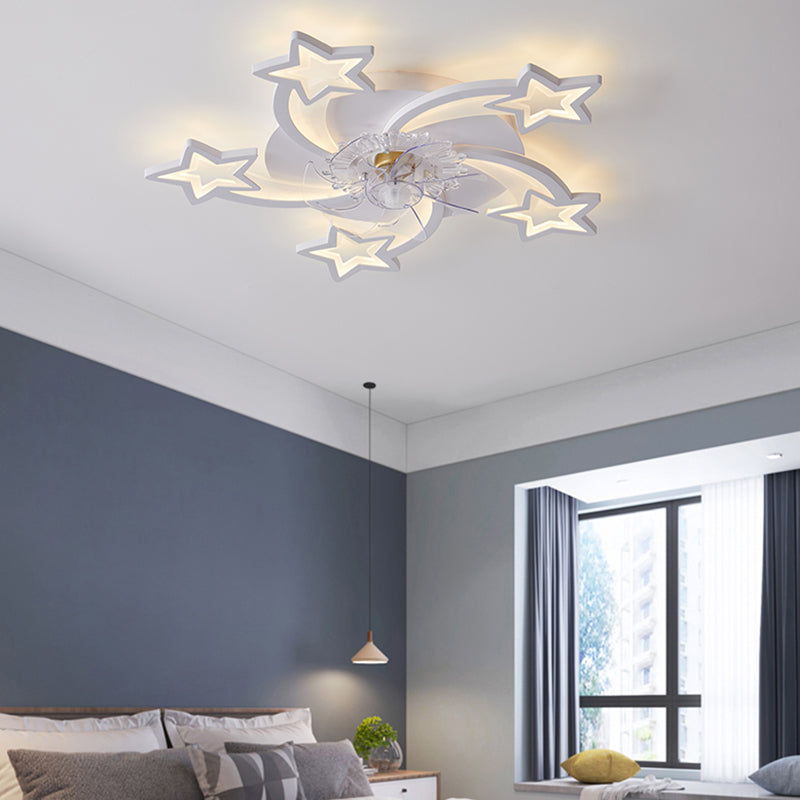Nordic Style Iron Ceiling Fan Lamp Acrylic Shade LED Ceiling Fan Light for Living Room