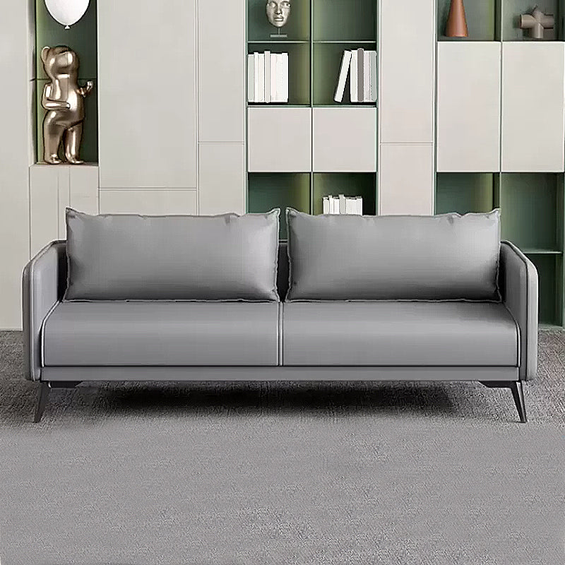 Standard Square Arm Leather Stain Resistant Sofa Couch with Pillows