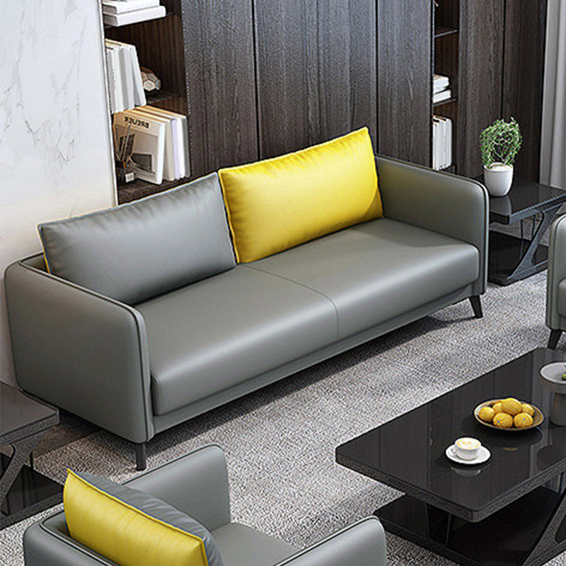 Standard Square Arm Leather Stain Resistant Sofa Couch with Pillows
