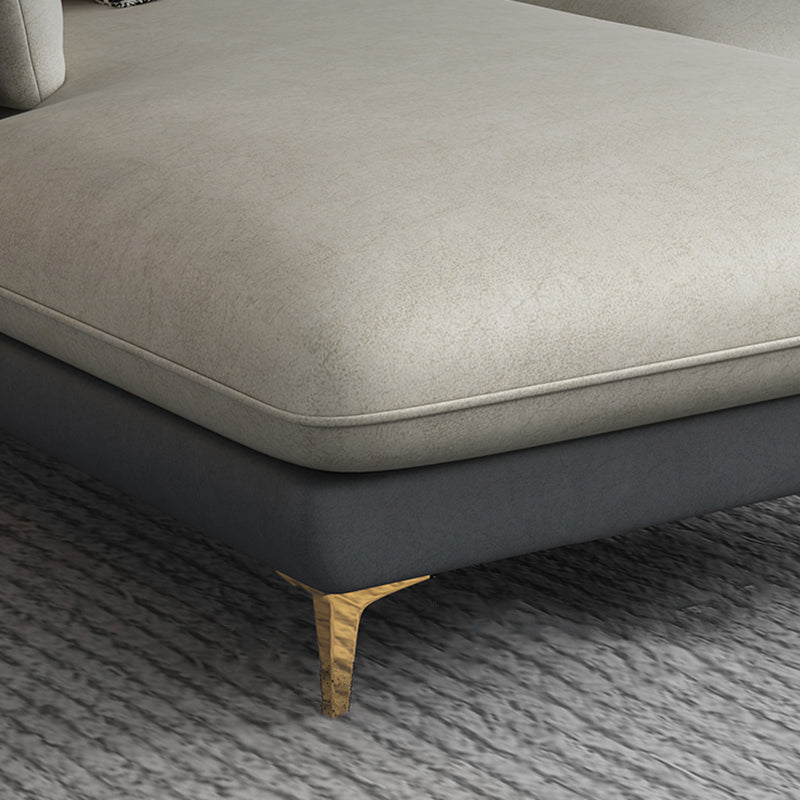 Contemporary Living Room Faux Leather Sofa Pillow Back Couch with Brass Legs