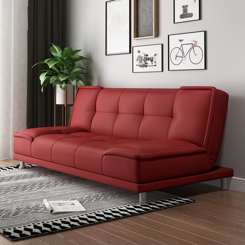 Linen and Faux Leather Sofa Couch Armless Biscuit Back Settee Couch