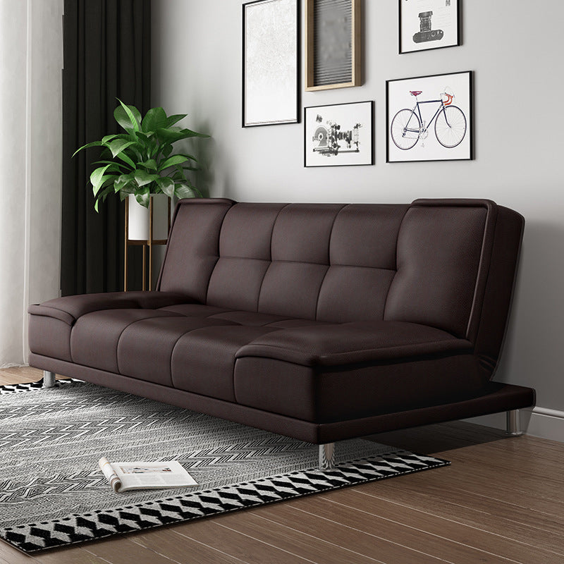 Linen and Faux Leather Sofa Couch Armless Biscuit Back Settee Couch