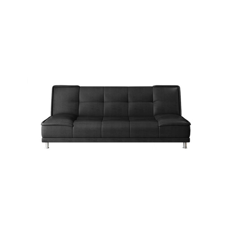 Linen and Faux Leather Sofa Couch Armless Biscuit Back Settee Couch