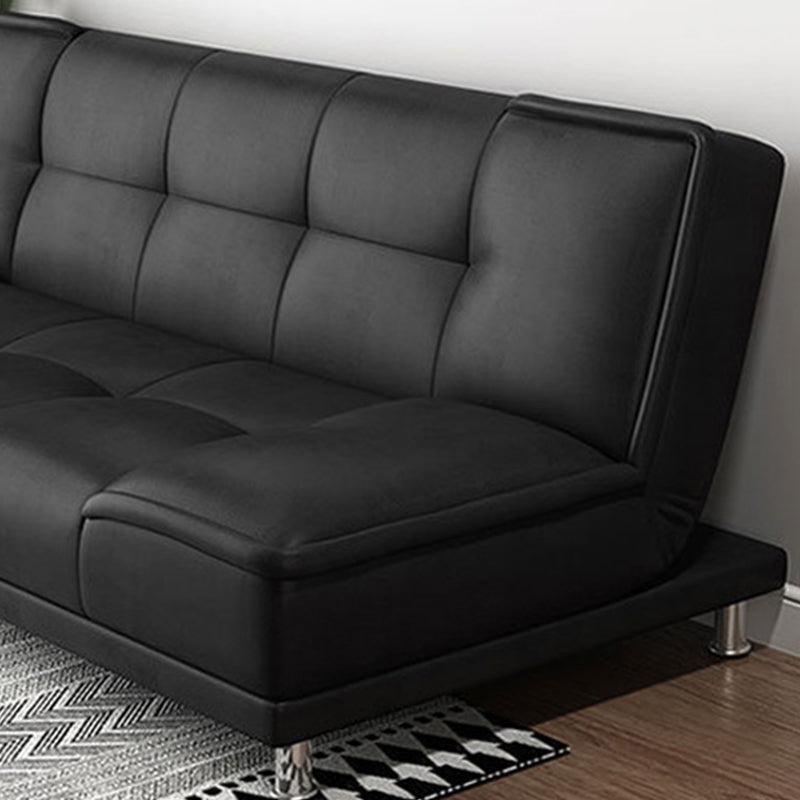 Linen and Faux Leather Sofa Couch Armless Biscuit Back Settee Couch