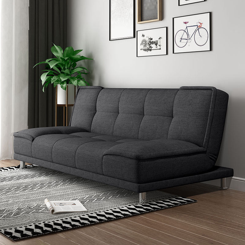 Linen and Faux Leather Sofa Couch Armless Biscuit Back Settee Couch