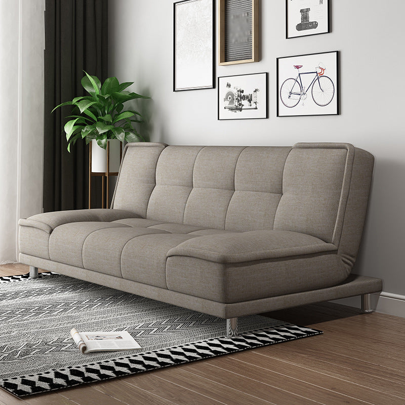 Linen and Faux Leather Sofa Couch Armless Biscuit Back Settee Couch