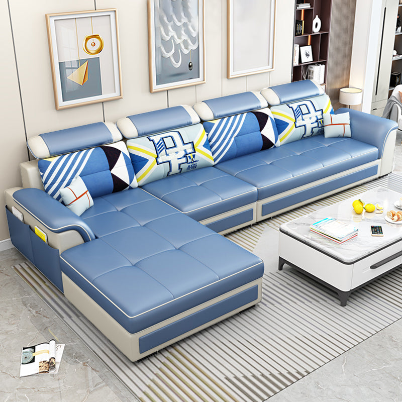 Left Facing Sofa Faux Leather/Linen Blend L-shape Sectionals with Chaise