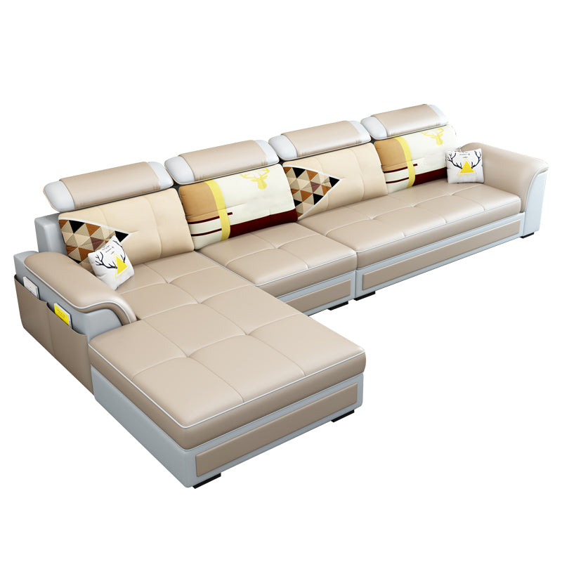 Left Facing Sofa Faux Leather/Linen Blend L-shape Sectionals with Chaise