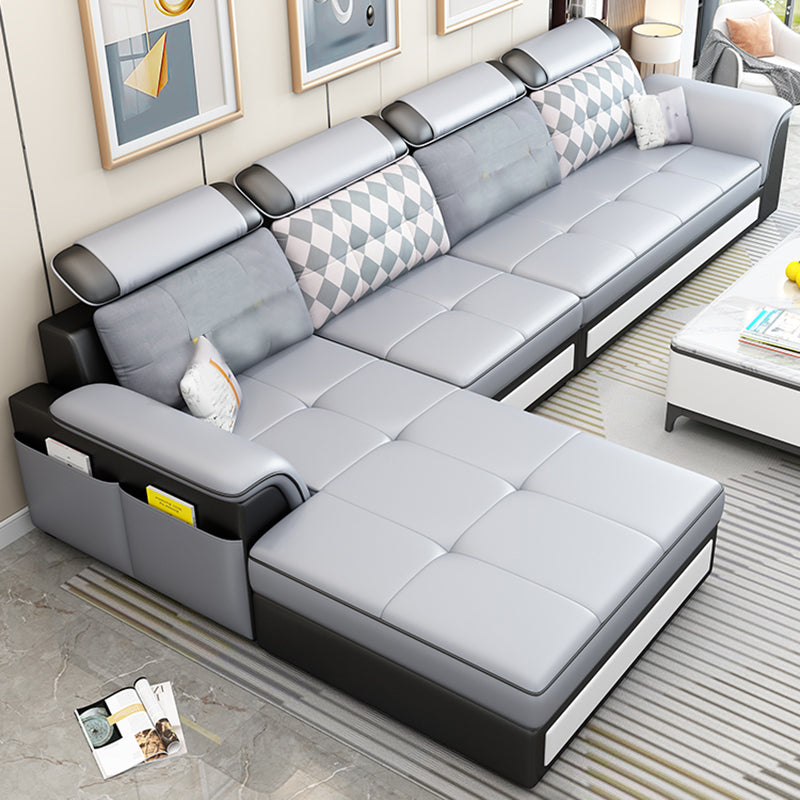 Left Facing Sofa Faux Leather/Linen Blend L-shape Sectionals with Chaise