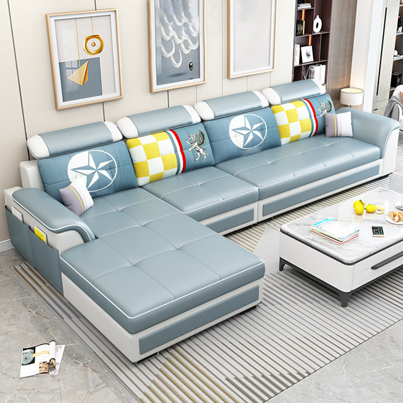 Left Facing Sofa Faux Leather/Linen Blend L-shape Sectionals with Chaise