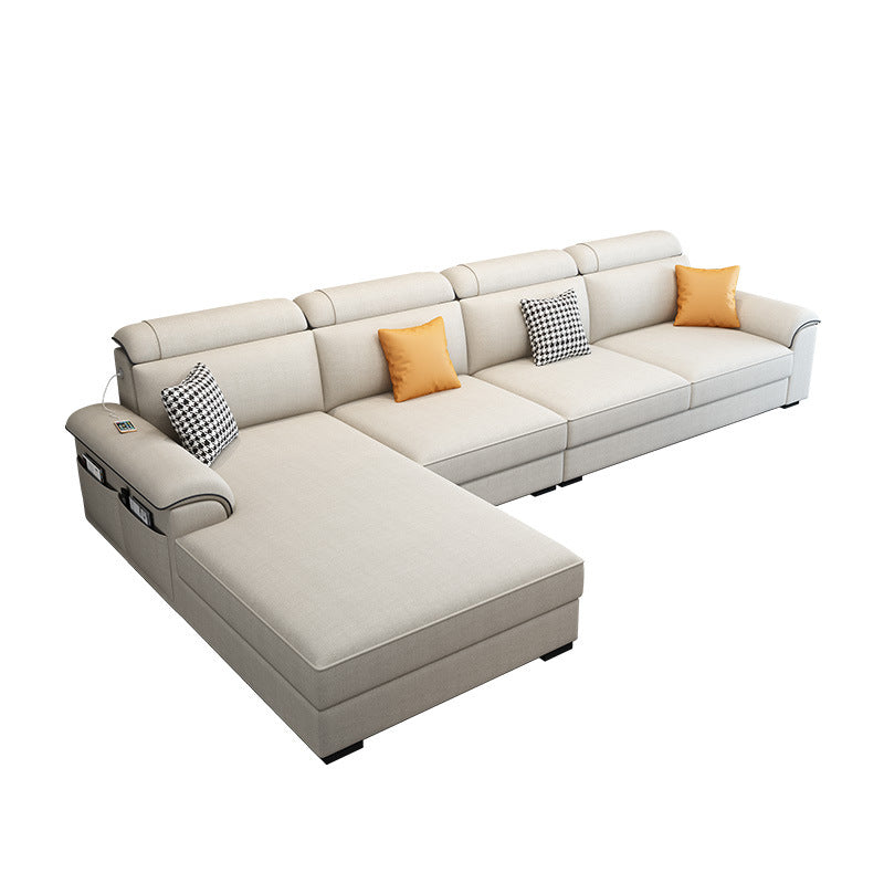 Left Facing Sofa Faux Leather/Linen L-shape 4-seat Sectionals with Chaise