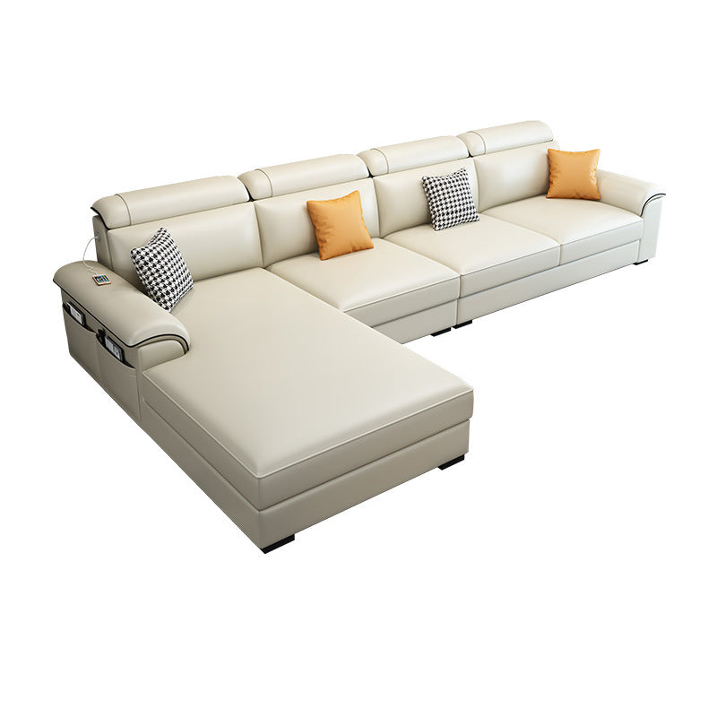 Left Facing Sofa Faux Leather/Linen L-shape 4-seat Sectionals with Chaise