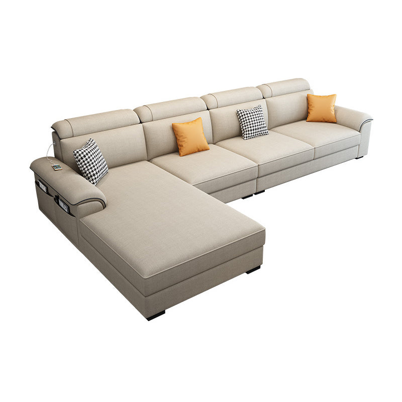 Left Facing Sofa Faux Leather/Linen L-shape 4-seat Sectionals with Chaise