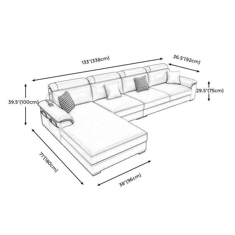 Left Facing Sofa Faux Leather/Linen L-shape 4-seat Sectionals with Chaise