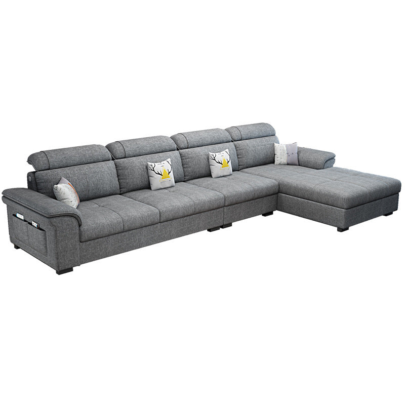 L-shape Faux Leather/Linen Sofa and Chaise Right Hand Facing Sectional with Storage