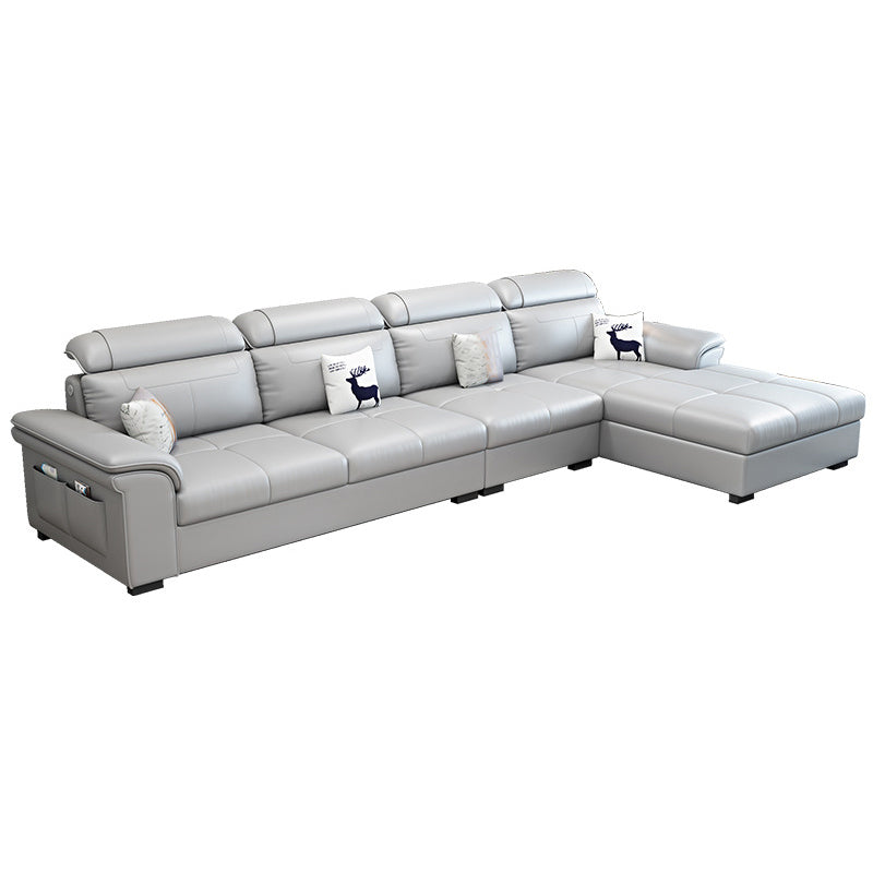L-shape Faux Leather/Linen Sofa and Chaise Right Hand Facing Sectional with Storage
