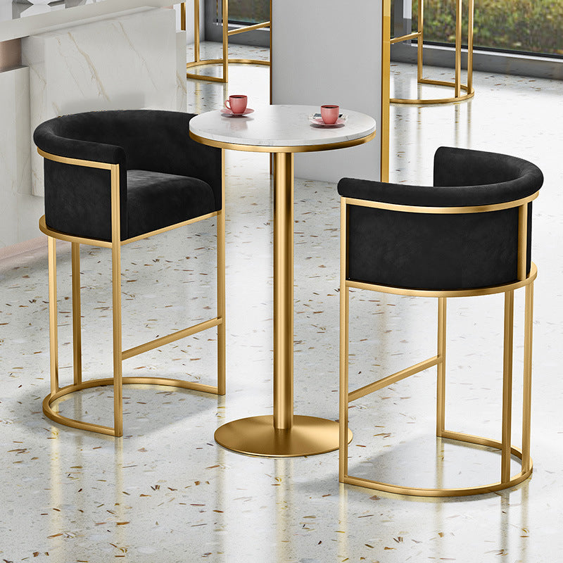 Glam Backrest Armrest Counter Stool Iron Cafe Bar Stool with Velvet Cushion and Pedal