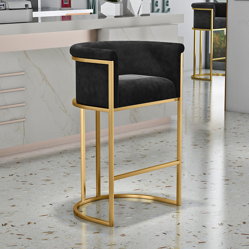 Glam Backrest Armrest Counter Stool Iron Cafe Bar Stool with Velvet Cushion and Pedal