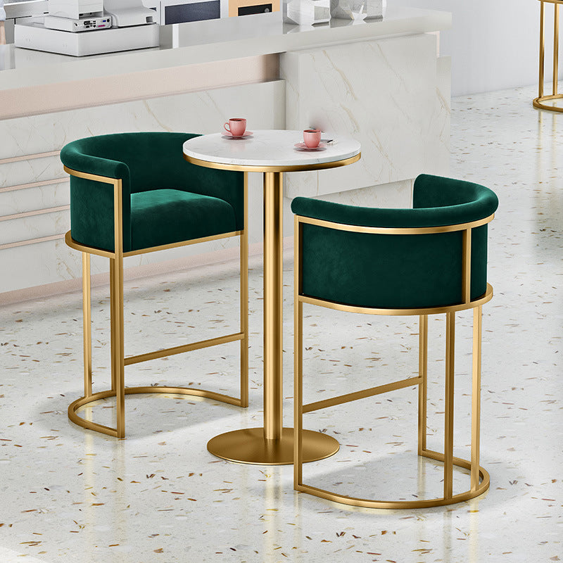 Glam Backrest Armrest Counter Stool Iron Cafe Bar Stool with Velvet Cushion and Pedal