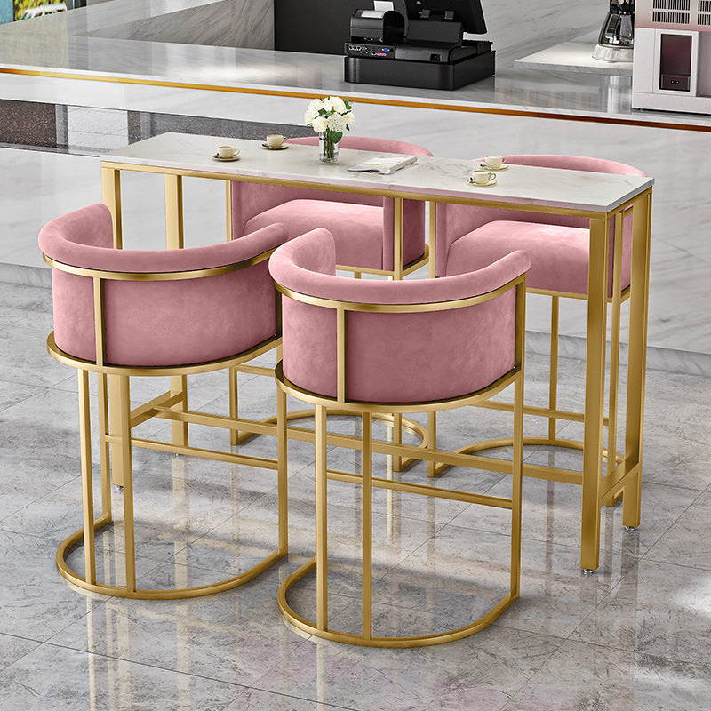 Glam Backrest Armrest Counter Stool Iron Cafe Bar Stool with Velvet Cushion and Pedal