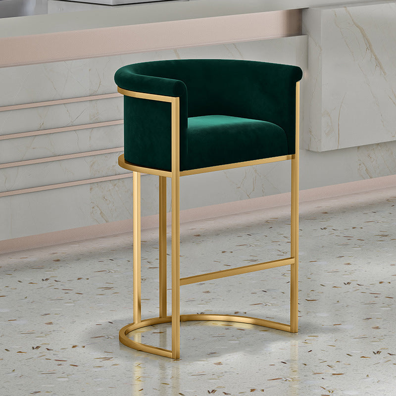Glam Backrest Armrest Counter Stool Iron Cafe Bar Stool with Velvet Cushion and Pedal
