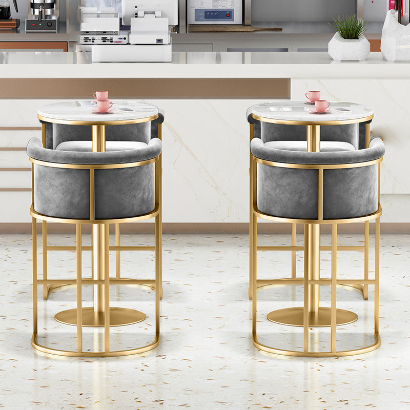 Glam Backrest Armrest Counter Stool Iron Cafe Bar Stool with Velvet Cushion and Pedal