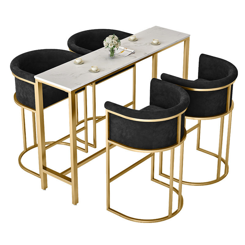 Glam Backrest Armrest Counter Stool Iron Cafe Bar Stool with Velvet Cushion and Pedal