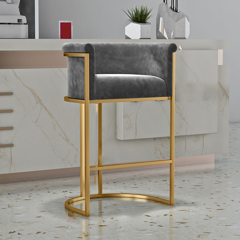 Glam Backrest Armrest Counter Stool Iron Cafe Bar Stool with Velvet Cushion and Pedal