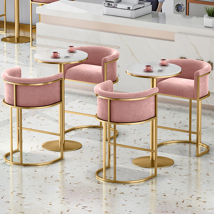 Glam Backrest Armrest Counter Stool Iron Cafe Bar Stool with Velvet Cushion and Pedal
