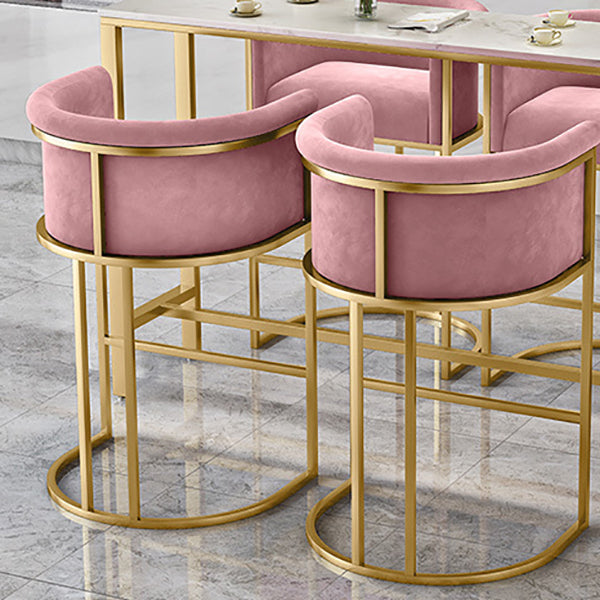 Glam Backrest Armrest Counter Stool Iron Cafe Bar Stool with Velvet Cushion and Pedal