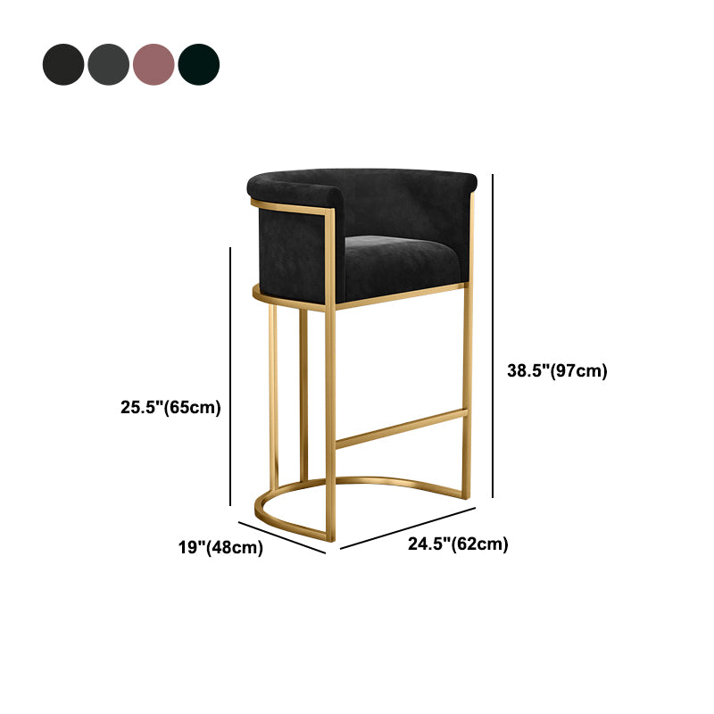 Glam Backrest Armrest Counter Stool Iron Cafe Bar Stool with Velvet Cushion and Pedal