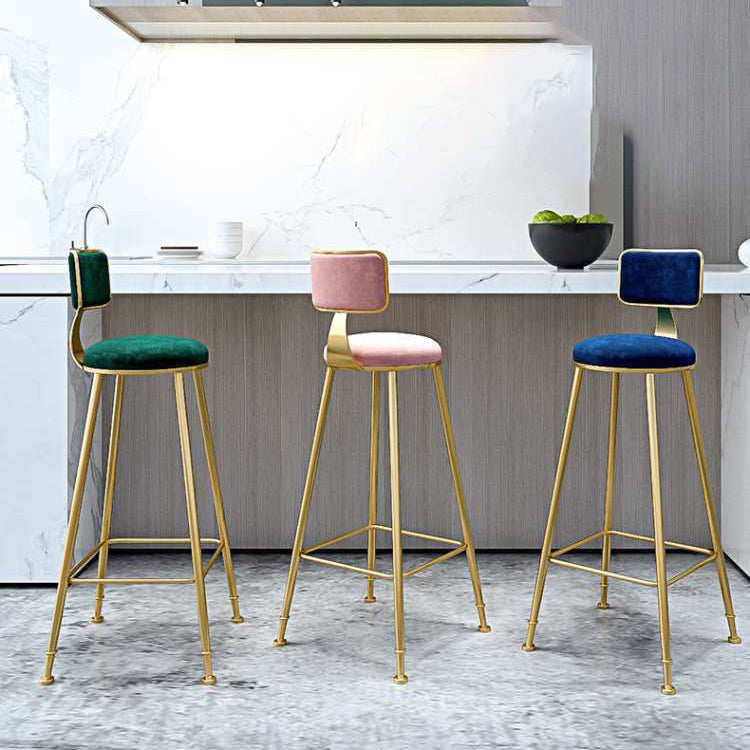 Glam Armless Backrest Counter Stool Steel Cashier Bar Stool with Flannel Cushion and Pedal